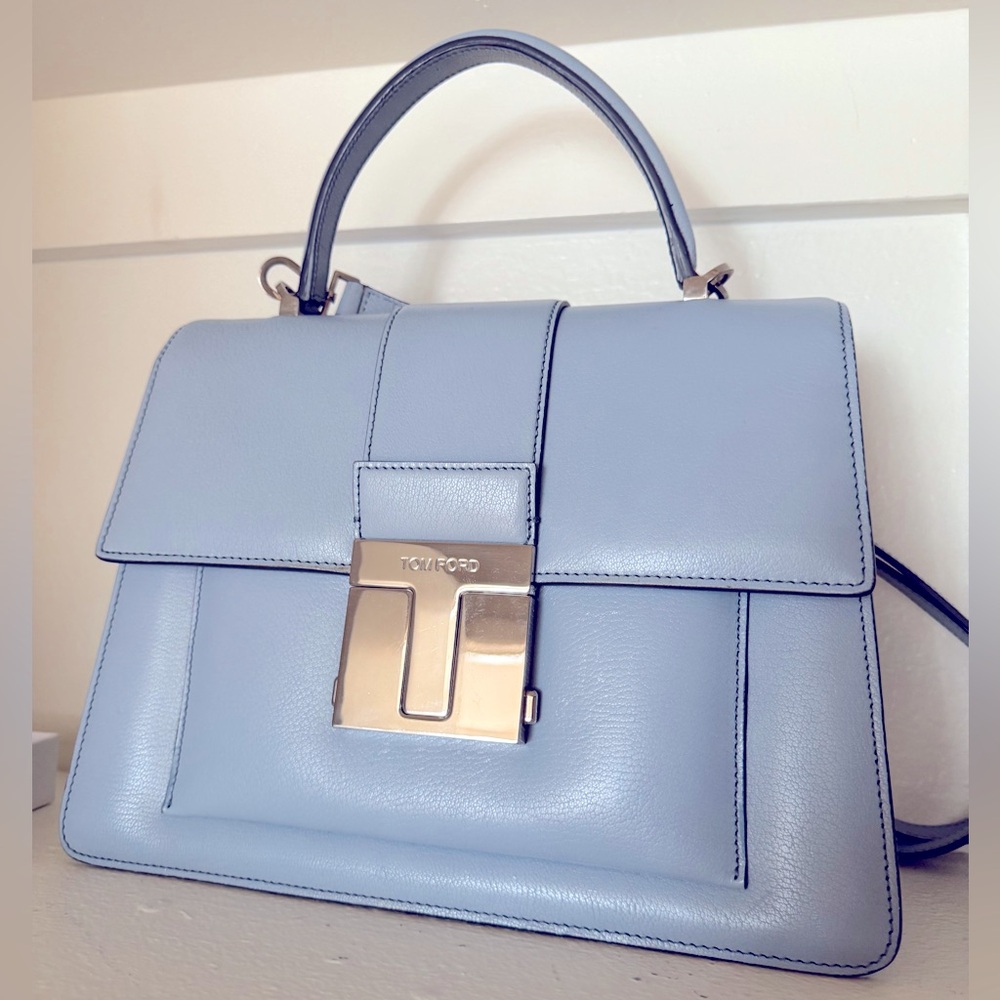 Tom Ford Powder Blue Satchel Handbag Medium T clasp top handle $3,500 - Picture 10 of 10